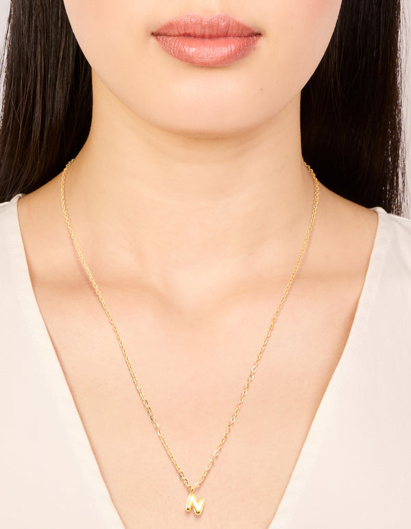 Waterproof Gold Plated Stainless Steel Mini Bubble Letter N Necklace