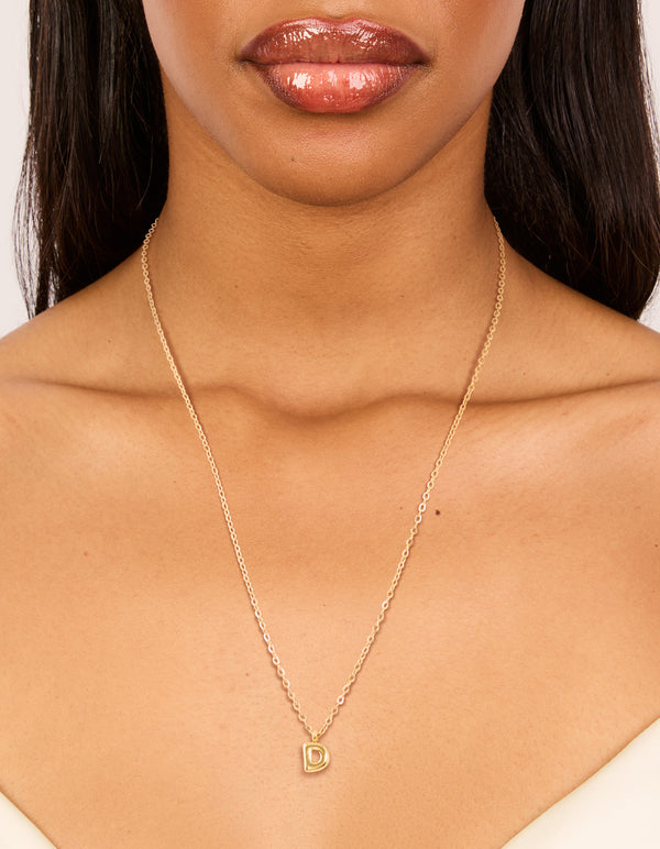 Waterproof Gold Plated Stainless Steel Mini Bubble Letter D Necklace