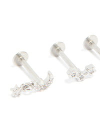 Surgical Steel Cubic Zirconia Celestial Flat Back Studs 3-Pack - link has visual effect only