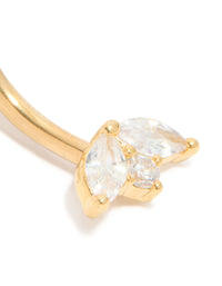 Gold Plated Surgical Steel Cubic Zirconia Trio Belly Bar - link has visual effect only