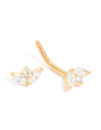 Gold Plated Surgical Steel Cubic Zirconia Trio Belly Bar - link has visual effect only