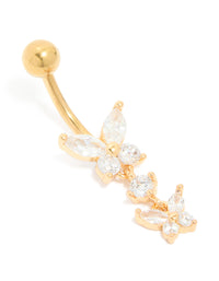 Gold Plated Surgical Steel Cubic Zirconia Double Butterfly Belly Bar - link has visual effect only