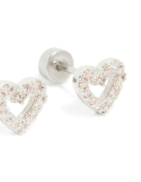 Kids Surgical Steel Cubic Zirconia Pavé Heart Flat Back Studs - link has visual effect only