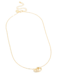 Gold Plated Cubic Zirconia Pave Heart Link Necklace - link has visual effect only