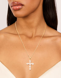 Gold Plated Cubic Zirconia Large Oval Cross Necklace - link has visual effect only