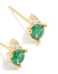 Waterproof Gold Plated Stainless Steel May Cubic Zirconia Duo Stud Earrings - link has visual effect only