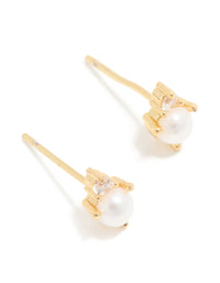 Waterproof Gold Plated Stainless Steel June Cubic Zirconia Duo Stud Earrings - link has visual effect only