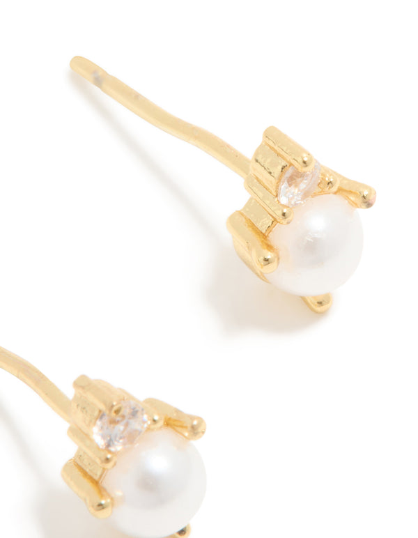 Waterproof Gold Plated Stainless Steel June Cubic Zirconia Duo Stud Earrings
