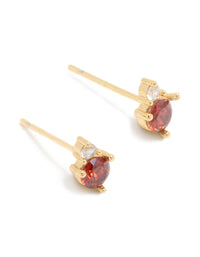 Waterproof Gold Plated Stainless Steel July Cubic Zirconia Duo Stud Earrings - link has visual effect only