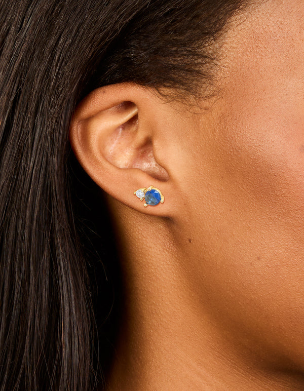 Waterproof Gold Plated Stainless Steel Cubic Zirconia Duo September Birthstone Stud Earrings