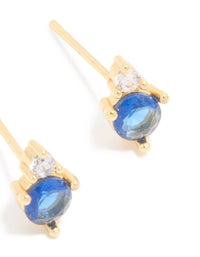 Waterproof Gold Plated Stainless Steel Cubic Zirconia Duo September Birthstone Stud Earrings - link has visual effect only