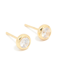 Waterproof Gold Plated Stainless Steel Cubic Zirconia April Bezel Set Stud Earrings - link has visual effect only