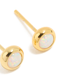 Waterproof Gold Plated Stainless Steel Opal October Birthstone Bezel Set Stud Earrings - link has visual effect only