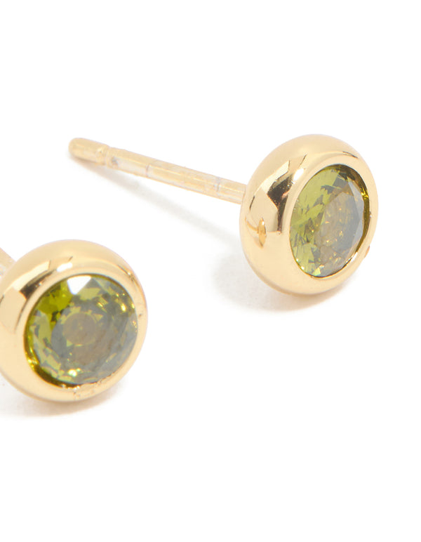 Waterproof Gold Plated Stainless Steel Cubic Zirconia August Birthstone Bezel Set Stud Earrings