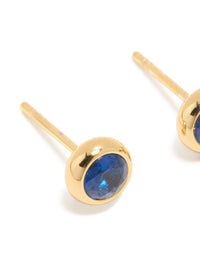 Waterproof Gold Plated Stainless Steel Sapphire Cubic Zirconia September Birthstone Bezel Set Stud Earrings - link has visual effect only
