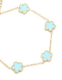 Waterproof Gold Plated Stainless Steel Light Blue Petal Flower Charm Bracelet - link has visual effect only