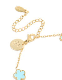 Waterproof Gold Plated Stainless Steel Light Blue Petal Flower Charm Bracelet - link has visual effect only