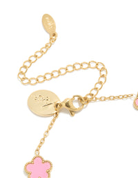 Waterproof Gold Plated Stainless Steel Light Pink Petal Flower Charm Bracelet - link has visual effect only