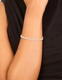 Silver Diamante Cup Chain & Link Chain Layered Bracelet - link has visual effect only