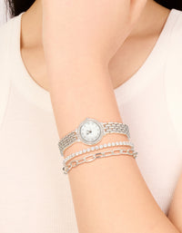 Silver Watch & Diamante Chain Bracelets Set - link has visual effect only