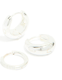 Waterproof Stainless Steel Cubic Zirconia & Chubby Huggie Earrings 2-Pack - link has visual effect only