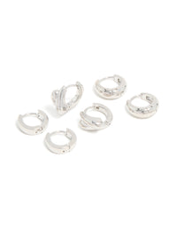 Discover chunky huggie earrings crafted from waterproof stainless steel in silver, available as a 3-pack front view - link has visual effect only