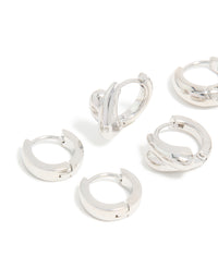 Explore chunky huggie earrings crafted in waterproof stainless steel with silver finish in a pack of 3 close up view - link has visual effect only