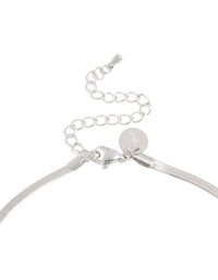 Displaying a waterproof stainless steel fine flat snake chain necklace in silver clasp detail view - link has visual effect only