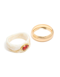 Worn Gold & White Resin With Red Stone Bangles 2-Pack - link has visual effect only