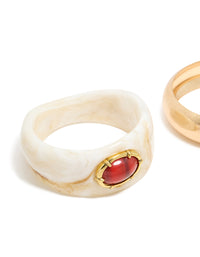 Worn Gold & White Resin With Red Stone Bangles 2-Pack - link has visual effect only