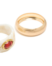 Worn Gold & White Resin With Red Stone Bangles 2-Pack - link has visual effect only