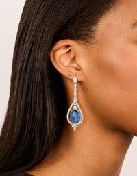 Silver Blue Diamante Pear Glitzy Drop Earrings - link has visual effect only
