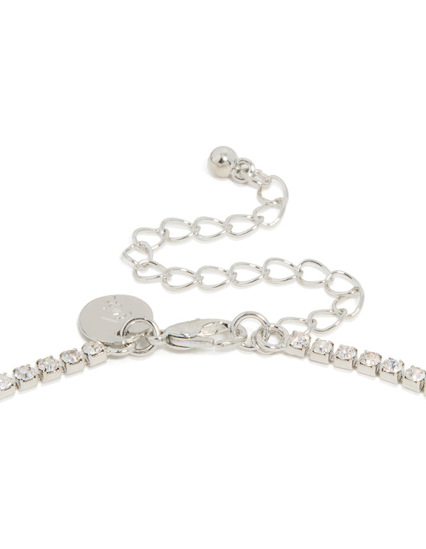 Silver Blue Diamante V-Shaped Pendant Necklace & Earrings Set