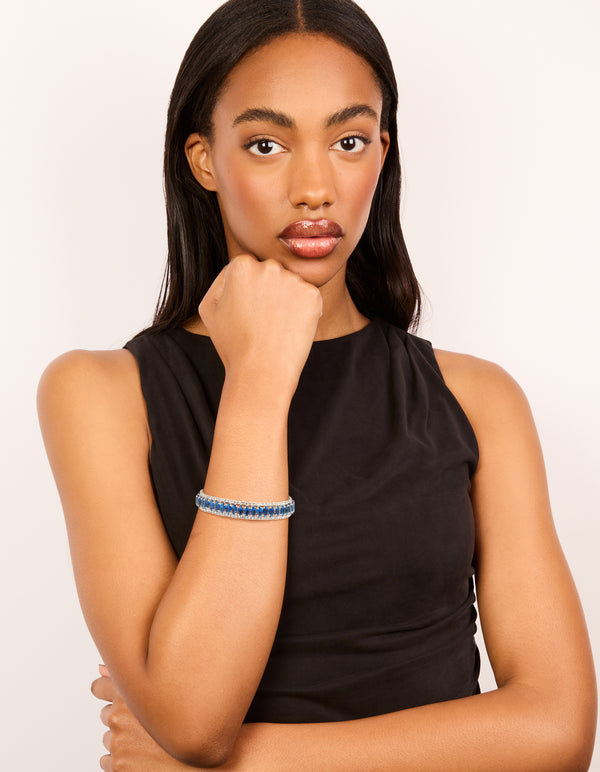 Silver Mini Blue Diamantes Wrist Cuff