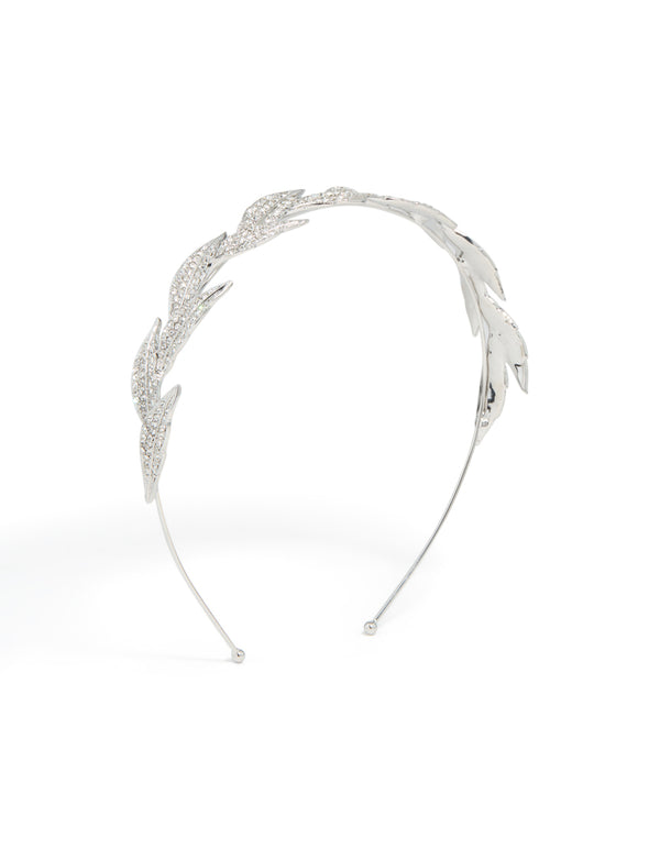 Silver Diamante Leaves Headband