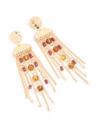 Gold Brown & Dark Red Beaded Cup Chain Drop Earrings - link has visual effect only