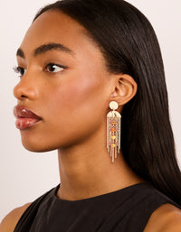 Gold Brown & Dark Red Beaded Cup Chain Drop Earrings - link has visual effect only