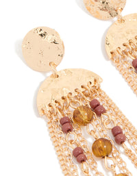 Gold Brown & Dark Red Beaded Cup Chain Drop Earrings - link has visual effect only