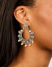 Antique Gold Circle Patterned Boho Drop Earrings - link has visual effect only