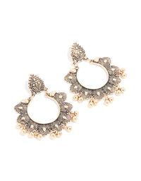 Antique Gold Circle Patterned Boho Drop Earrings - link has visual effect only