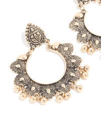 Antique Gold Circle Patterned Boho Drop Earrings - link has visual effect only