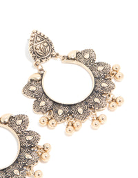 Antique Gold Circle Patterned Boho Drop Earrings - link has visual effect only