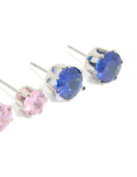 Silver Multicoloured Cubic Zirconia Stud Earrings 3 Pack - link has visual effect only