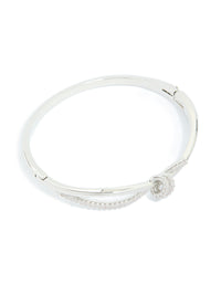 Silver Cubic Zirconia Knotted Hinged Bangle - link has visual effect only