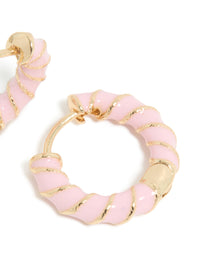 Gold Pink Enamel Small Twisted Hoop Earrings - link has visual effect only