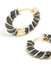 Gold Black Enamel Small Twisted Hoop Earrings - link has visual effect only