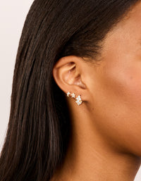 Gold Cubic Zirconia Flower Huggie & Stud Earrings 3-Pack - link has visual effect only