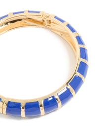 Gold Dark Blue Enamel Stripe Bangle - link has visual effect only