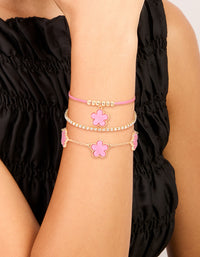 Gold Tennis & Pink Cord Flower Bracelets 3-Pack - link has visual effect only