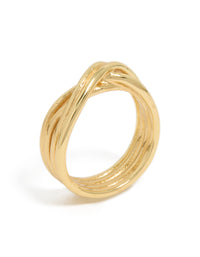 Waterproof Gold Plated Stainless Steel Crossed Line Ring - link has visual effect only